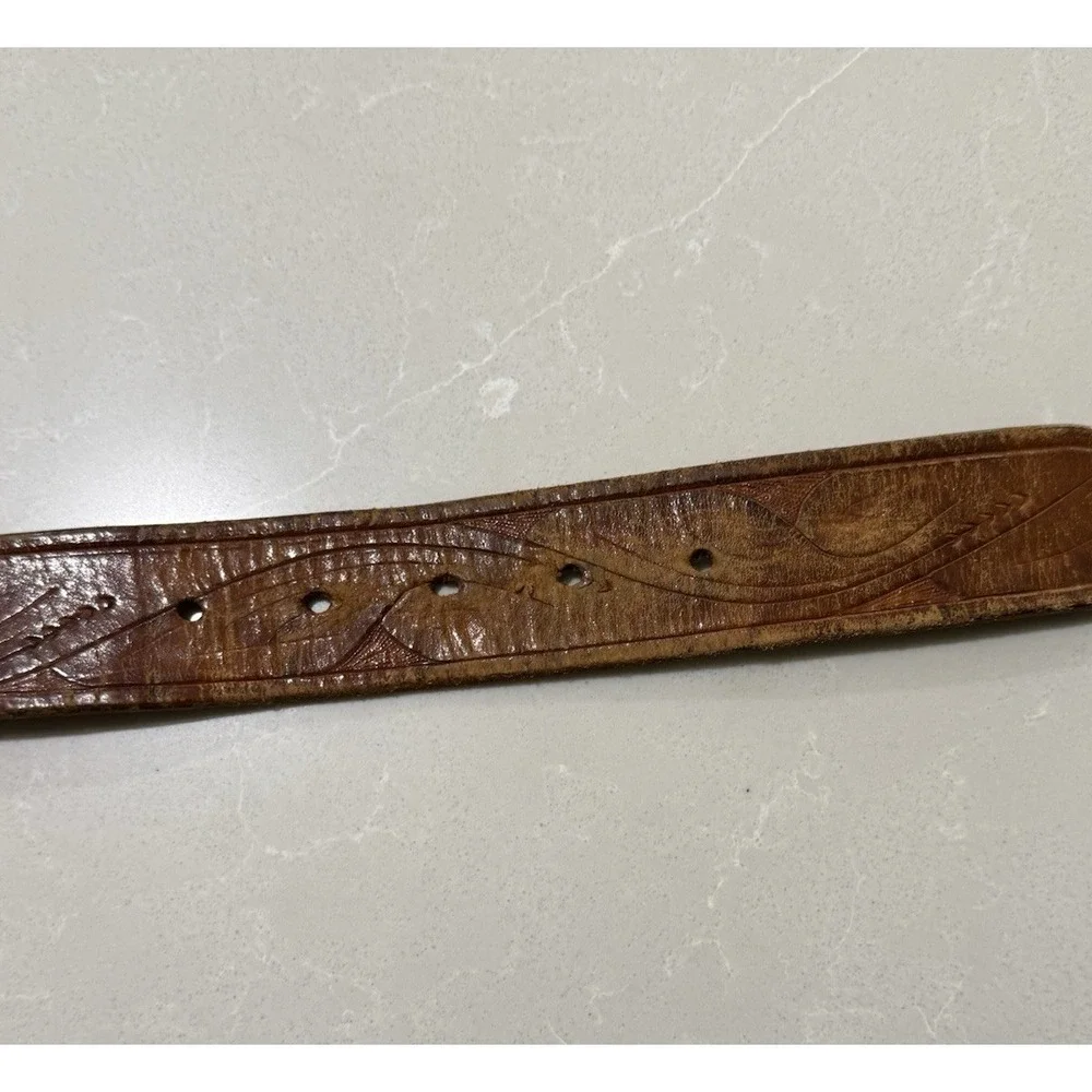 VTG Philmont Scout Ranch Leather Belt 32 Cimarron NM‎ Tooth of Time Brass Buckle